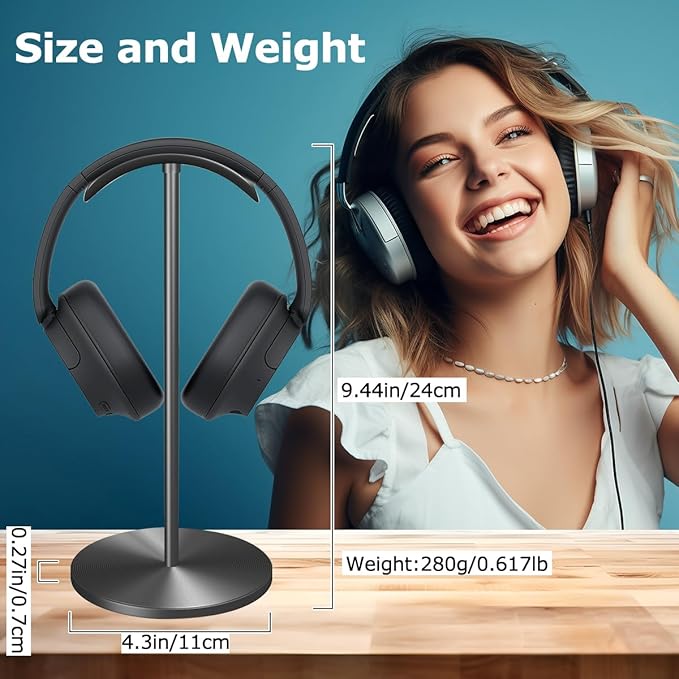 Headphone for Desk Hanger Holder Organizer Keeper Racks Storage Mount Gaming Headset Stand Premium Functional Craftmanship Headset Stand (Metallic Black)