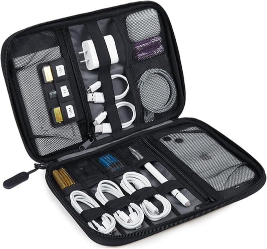BAGSMART Large Electronics Travel Organizer Case, Tech Accessories Cord Storage Bag for Phone, Power Bank, SD Card, Cables, Black