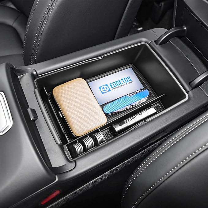 EDBETOS Center Console Organizer Tray Compatible with Hyundai Santa Fe TM 2021 2022 2023 Accessories and Santa Fe SEL 2022 2023 Interior Secondary Armrest Storage Box ABS Insert Tray, Black Trim