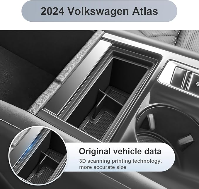 SKTU for 2024 2025 2026 VW Atlas Center Console Organizer 2024 2025 2026 V W Atlas Front Center Console Tray 2024-2026 Atlas Armrest Storage Box VW Atlas 2024 2025 2026 Accessories (Front Organizer)