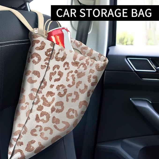 Cute Car Trash Can, Organizer & Storage Bag, 5L, White & Black, Animal Print