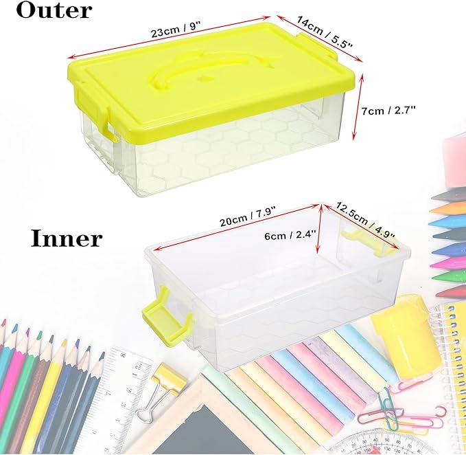BTSKY 1-Pack Clear Plastic Storage Box with Lid, Stackable Organizer Featuring Easy-Lift Dolphin Design, Multi-Use Portable Container for Home, Craft, Office, Space-Saving with Secure-Clasp, Yellow