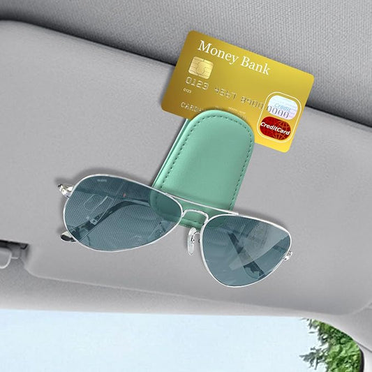 Sunglass Holder for Car, Sunglasses Clip for Car Visor, Magnetic Leather Vehicle Eyeglass Hanger Clip, Auto Ticket Card Glasses Organizer Clamp Accessories for SUV Sedan (Nile Blue)