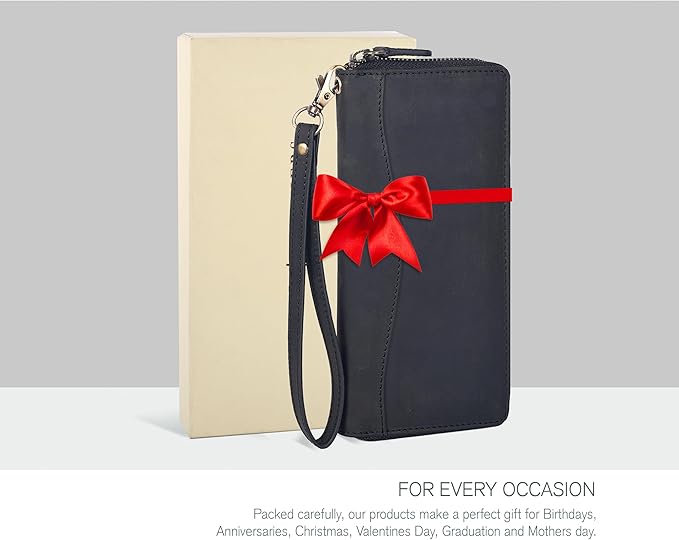 Black Leather Wallet for Women - RFID Womens Wallet Clutch with 8 Credit Card Holder, Coin Pocket, Gift for Women’s