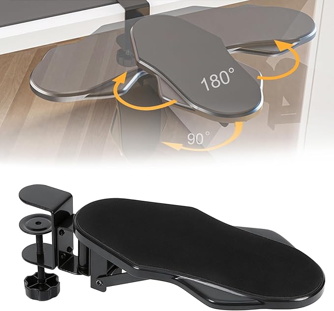 Computer Arm Rest for Desk, 180° Adjustable Rotating Desk Extender Tray, 90° Foldable Elbow Arm Support, Ergonomic Desk Arm Wrist Rest Shelf for Home and Office