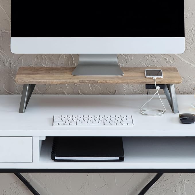 Anji Mountain Monitor Stand - Desktop Organizer & Laptop Riser, Ergonomic Monitor Riser, Space-Saving Monitor Stand for Desk, Durable Construction, Easy Assembly, Ideal for Home & Office,Natural