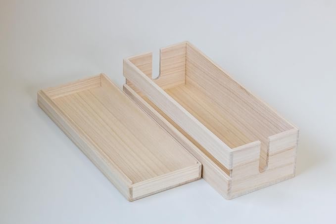 Masuda Paulownia Wood Cable Management Box – Handmade Wooden Cord Organizer for Power Strips, Routers, Chargers – Eco-Friendly Desktop Cable Storage – Made in Japan (Plain, Large)