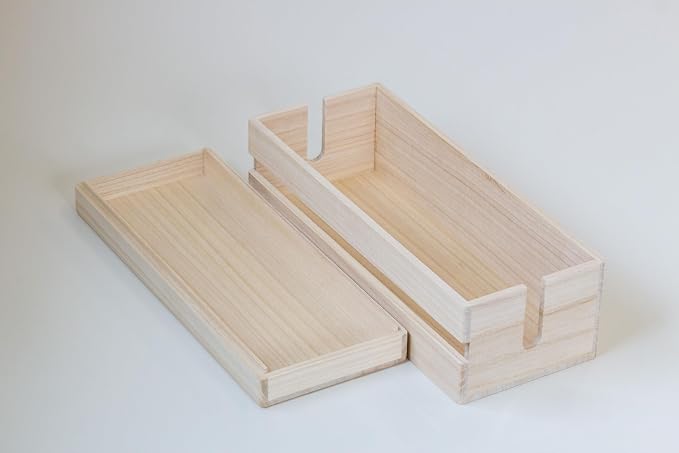 2 Set of Masuda Paulownia Wood Cable Management Box – Handmade Wooden Cord Organizer for Power Strips, Routers, Chargers – Eco-Friendly Desktop Cable Storage – Made in Japan, Plain