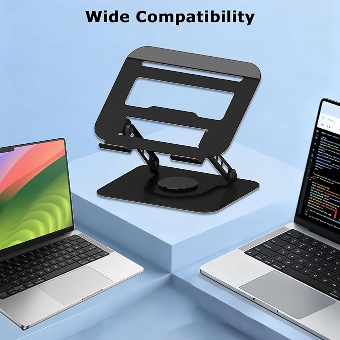 360 Rotation Laptop Stand, Multi-Angle Adjustable Laptop Holder Riser Stable Base Fully Foldable Easy to Storage and Portable Fit for MacBook Pro/Air HP 14 All Under 16??Devices (Black)