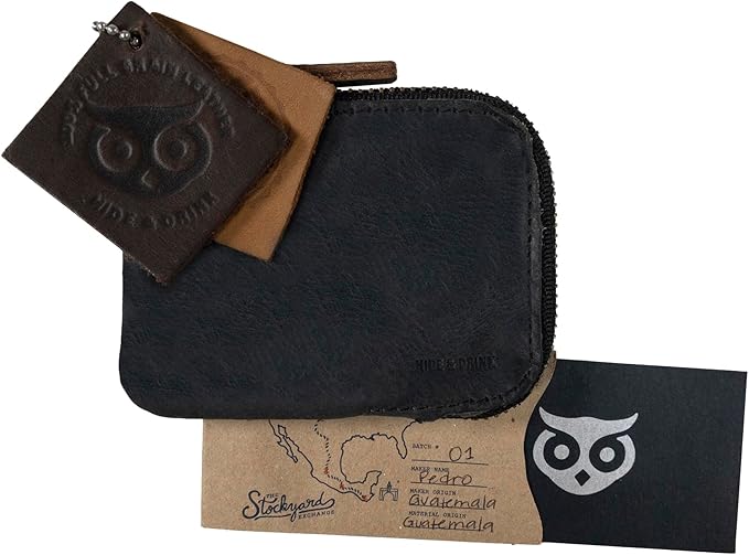 Hide & Drink, Full Grain Leather Zippered Card Wallet for Men and Women, Coin Pouch, Money Holder, Pocket Organizer, Handmade, Charcoal Black