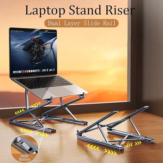 Dual Layer Laptop Stand Riser for Desk,Ergonomic Foldable Computer Stand,Aluminum 7+8 Gear Adjustable Notebook Holder,Ventilated Cooling Notebook Mount Up for 18in Laptop & Tablet