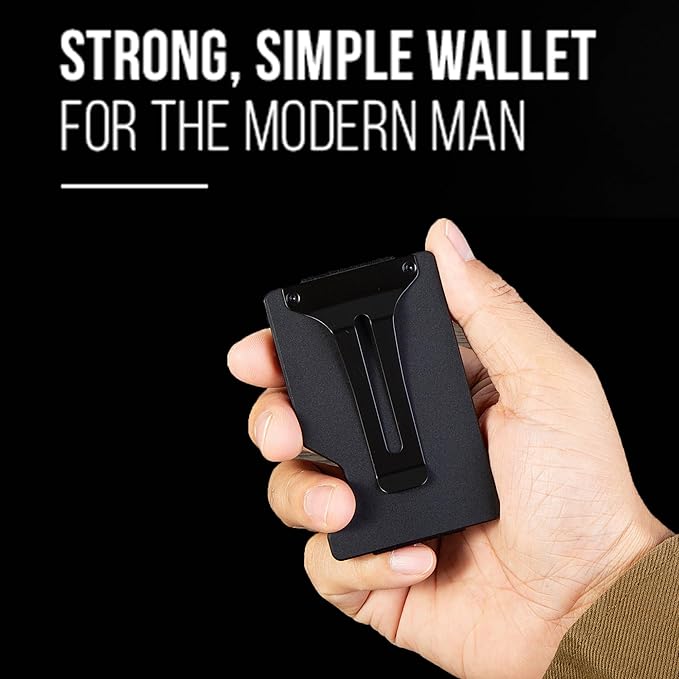 Slim Wallet for Men,RFID Blocking Minimalist Metal Wallet, Money Clip/Cash Holder, Front Pocket Aluminum Credit Card Holder, Ideal Gift for Men-Matte Black