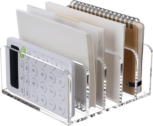 SANRUI Clear Desktop File Organizer, 5 Compartments Acrylic Office Document Sorter Mails Storage, Multifunction Letter Folder Racks Holders for Office,Home, School Desk Organization