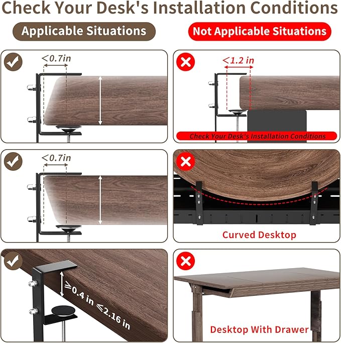 Under Desk Cable Management Tray, Expandable 25.6"–42.5" Heavy Duty Carbon Steel with Clamp, Hidden Cord Organizer for Desk, Home Office & Standing Desk, No Drill Installation, Black