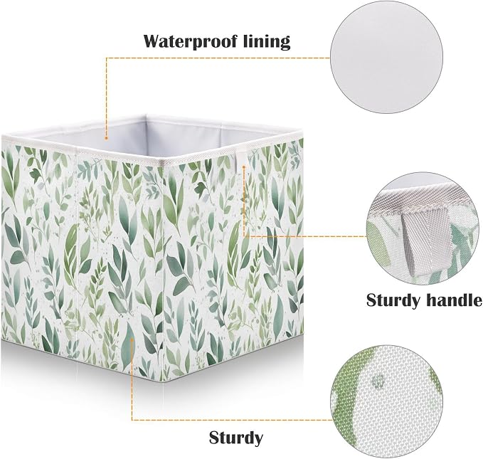Sage Green Storage Baskets, 15.75x10.63x6.96 inch Foldable Decorative Fabric Storage Bins, Closet Organizer for Shelves, Clothes, Books & Bedroom Organization