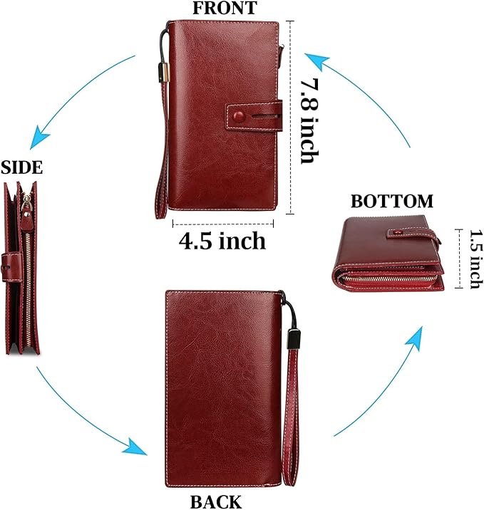 FT FUNTOR Women's Big Fat RFID Blocking Wallet Leather Zip Around Clutch Large Phone Organizer Wristlet