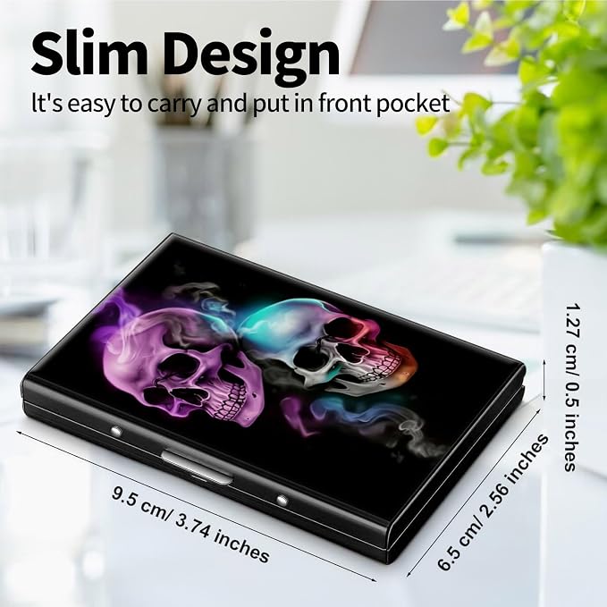 Metal Wallet, Credit Card Holder for Women Men Girls, RFID Blocking Aluminum Wallet Slim Hard Case, Mini Travel Wallet, ID Card Holder Business Card Case,Skull