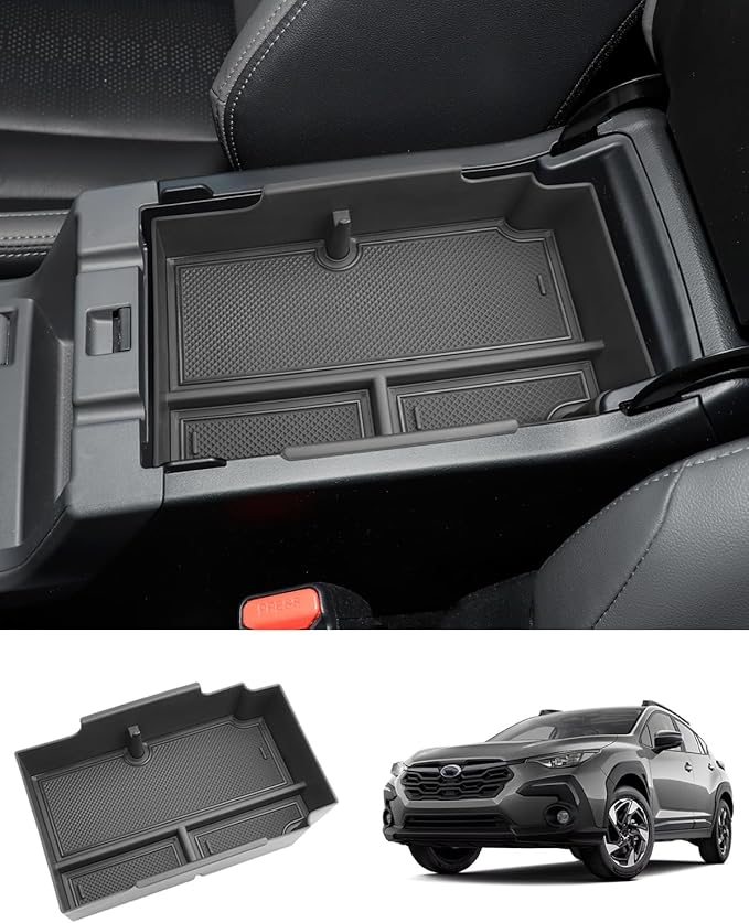 2024 2025 2026 Crosstrek Center Console Organizer for Subaru Crosstrek (Base/Premium/Sport/Limited/Wilderness), 2025 Crosstrek Console Tray 2026 Crosstrek&Impreza Accessories (with Black Mats)