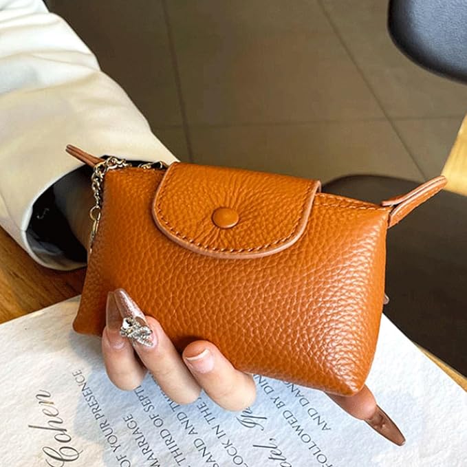 Small Genuine Leather Coin Purse with Keychain, Earth Yellow Zipper Change Pouch for Women, Soft Mini Wallet Organizer for Cash Coins Cards, Compact Keychain Wallet for Purse Backpack