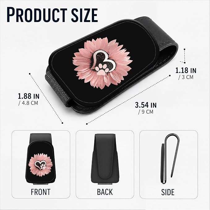 Leather Magnetic Sunglass Holder for Car Sun Visor, Cute Eyeglass Ticket Card Hanger Clip, Universal Auto Interior Accessories for SUV Pickup Truck, Sunflower Paw