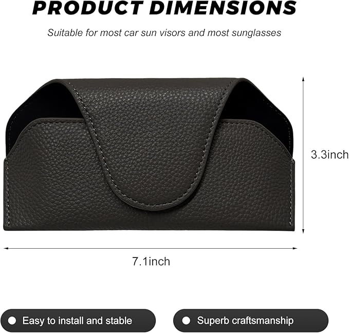 Sunglass Holder for Car Visor, Magnetic Auto Sun Visor Eyeglass Organizer with Dual Back Clips, Leather Glasses Protective Storage Case Universal for Most Vehicles Visors (Black)