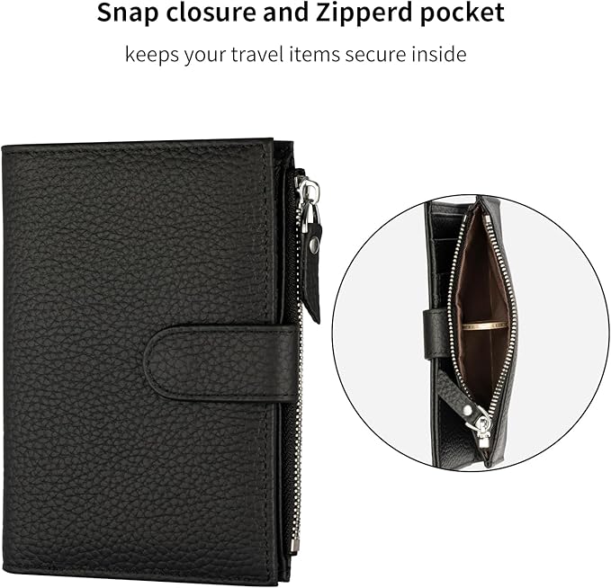 Passport wallet and Card Slot Combo RFID Blocking Slim Leather Travel Passport Wallet for Men and Women with Zippered Coins Pocket Passport holder,Black
