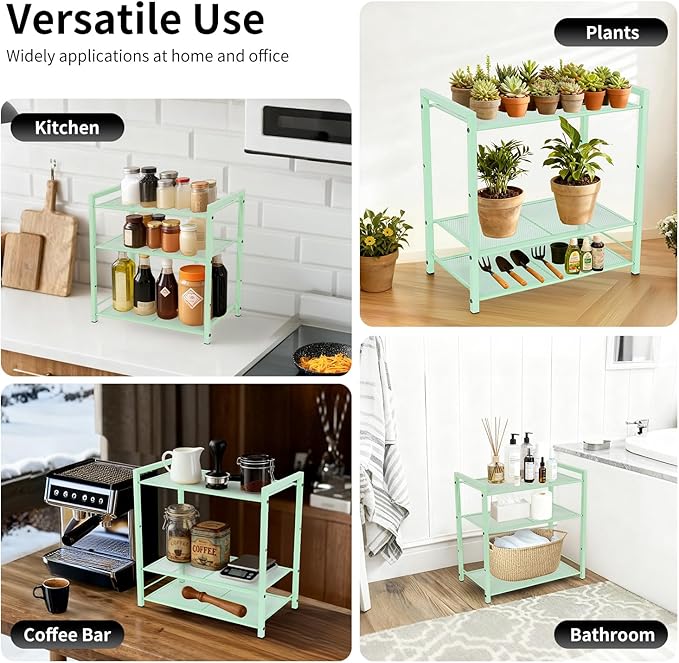 Desktop Shelf Organizer, 3-Tier Desk Organizer, Adjustable Metal Bookshelf for Top of Desk, Office Storage Rack for Office, Home, Dorm and Small Spaces (Mint Green)
