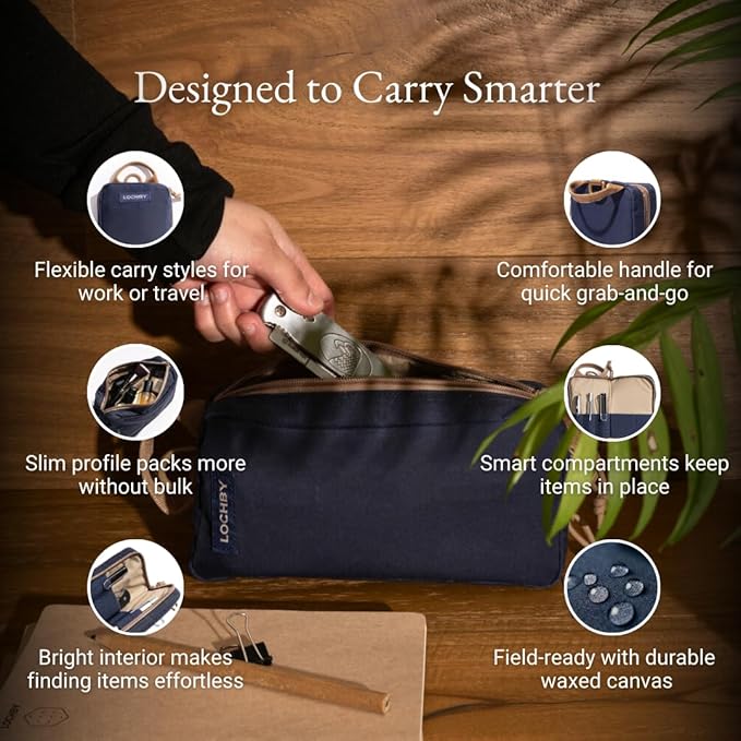 LOCHBY® Venture Pouch | Multipurpose Tactical Tool Bag | Water Resistant Waxed Canvas | Dual-Sided Zipper Pouch | for Motorcycle, Bike, EDC, Pen, Pencil, Art, Tech & Travel
