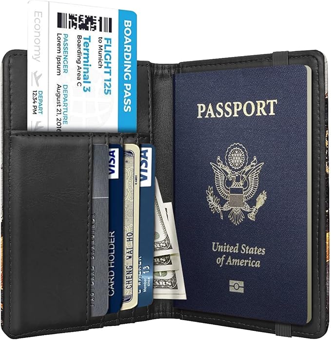 Passport Holder,RFID Blocking Passport Cover Cute Floral Traveling Passport Wallet for Women Gold Grey