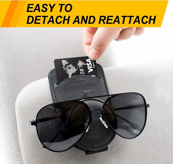 Sunglass Holder for Car Visor, Magnet Adsorbed Sunglasses Holder for Car Accessories Parts, Leather Car Sunglass Holder, Car Visor Sunglasses Clip for Glasses Cards (2PCS, Black)