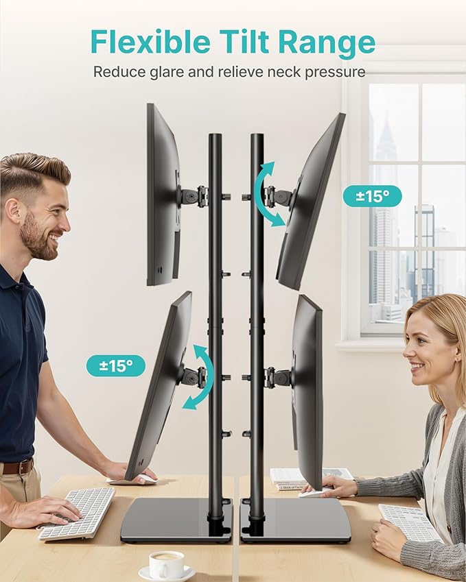 Pegzone Vertical Dual Monitor Stand for 17??4 Inch Screens, Stacked Monitor Mount, Holds up to 33 lbs per Arm, Tabletop Screens Riser with Full Motion, 33.3" Pole 12 Height Settings, 75/100 VESA