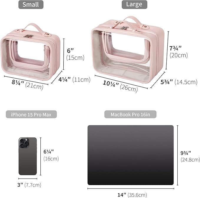 GRANNY SAYS TSA Approved Toiletry Bag, Clear Makeup Bag, Travel Toiletry Bag for Women, Leather Travel Cosmetic Bag, Portable PVC Waterproof Bag, Large Makeup Organizer, Pink
