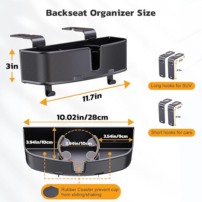 MAGJIEYX Car Headrest Cup Holder for Back Seat Organizer for Multi-Hanging Snack Storage Box with Strong Hooks for Kids and Uber Backseat Passengers Share Rid for Travel Accessories