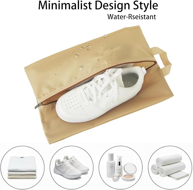 6pcs Portable Shoe Organizer, Travel Pouches with Zipper, Golf Shoe Bags, Clothes Bags, Soccer Cleats Bag Shoe Pouch for Gym, Waterproof, Odor-Resistant (Khaki)