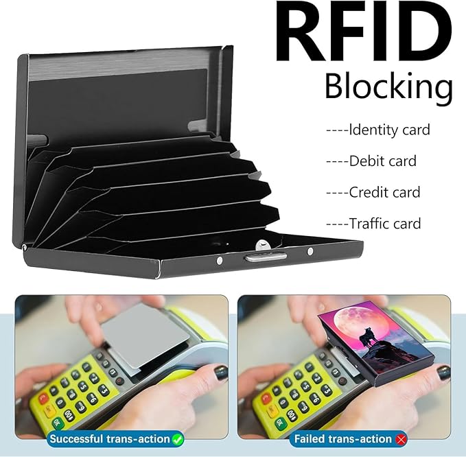 Credit Card Holder, Art Moon Wolf Design Mini RFID Blocking Aluminum Wallet Slim Metal Hard Case Shell Travel Wallet ID Case Small Credit Cards Case Business Cards for Women Men Girls