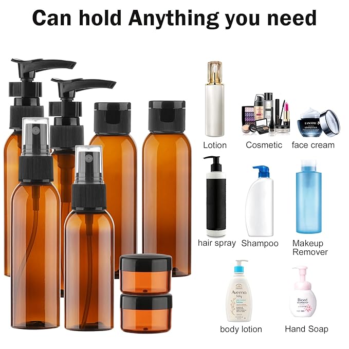 Cosywell Travel Size Bottles for Toiletries 13 2oz Pack TSA Approved Toiletry Bottles Leak Proof Travel Kit for Women Men TSA Clear Toiletry Bag Shampoo Lotion Skincare Cosmetic Container（Brown）