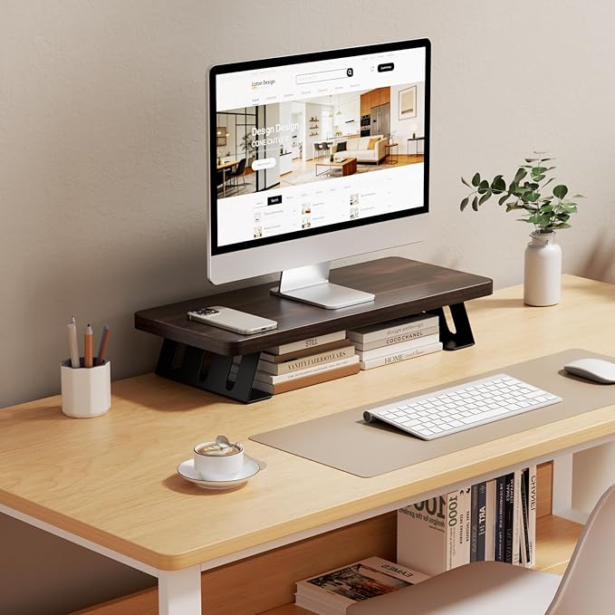Monitor Stand - 24 Inch Wood Monitor Stand Riser, 220 Pounds Load Capacity Desk Monitor Riser for Laptop/PC/Printer, Desktop Stands Organizer for Home Office