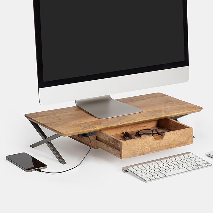 Anji Mountain Monitor Stand - Desktop Organizer & Laptop Riser, Ergonomic Monitor Riser, Space-Saving Monitor Stand for Desk, Durable Construction, Easy Assembly, Ideal for Home & Office,Natural