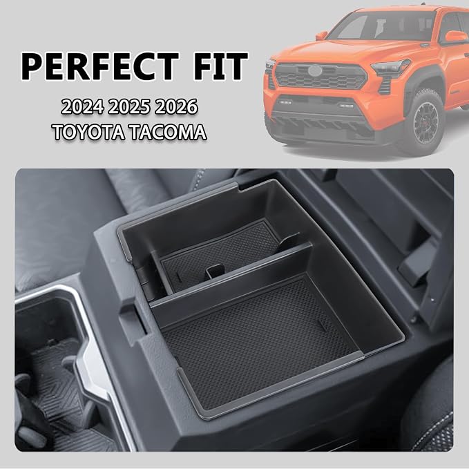 Center Console Organizer Compatible with 2024 2025 2026 Toyota Tacoma Console Armrest Storage Box Interior Insert Storage Tray Secondary Accessories(Black)