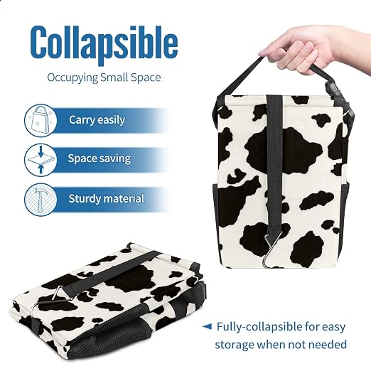 Black White Cow Print Car Trash Can with Lid Collapsible Reusable Waterproof Car Garage Bag,Automotive Garbage Can,Car Accessories Interior Car Organizer