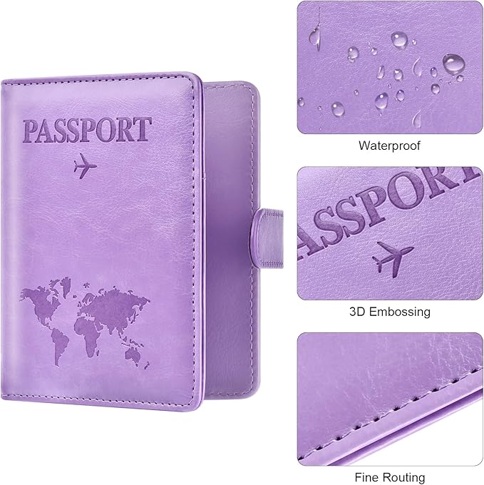 Eoehro Passport Holder for Travel Essentials, Passport Wallet Cover Case for Travel Must Haves Accessories,Passport Book Holders for Women and Men(Light Purple)