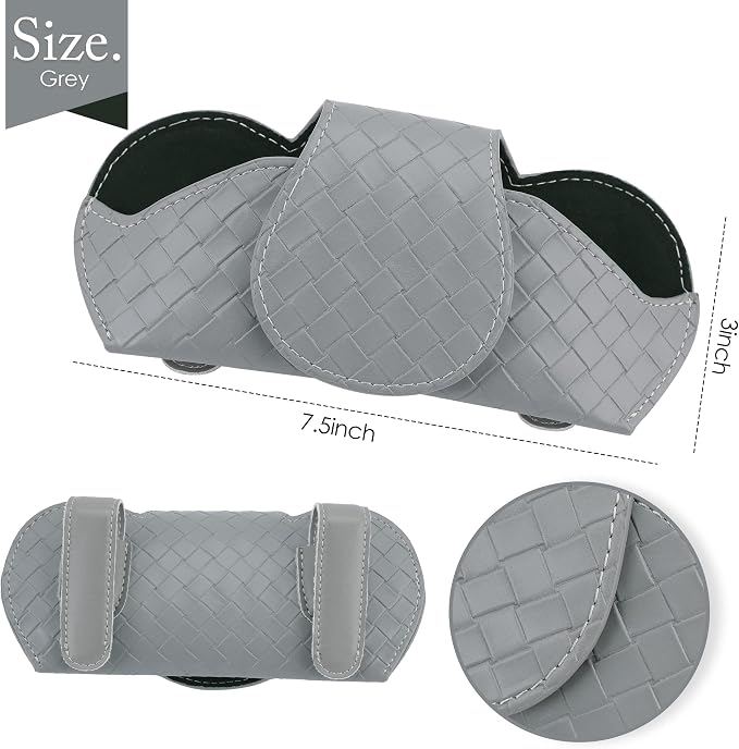 KINIVA Sunglasses Holder for Car Visor Leather Glasses Case with Clips for Car Visor Automotive Interior Visor Accessories Apply to All Car Models (09 Grey)