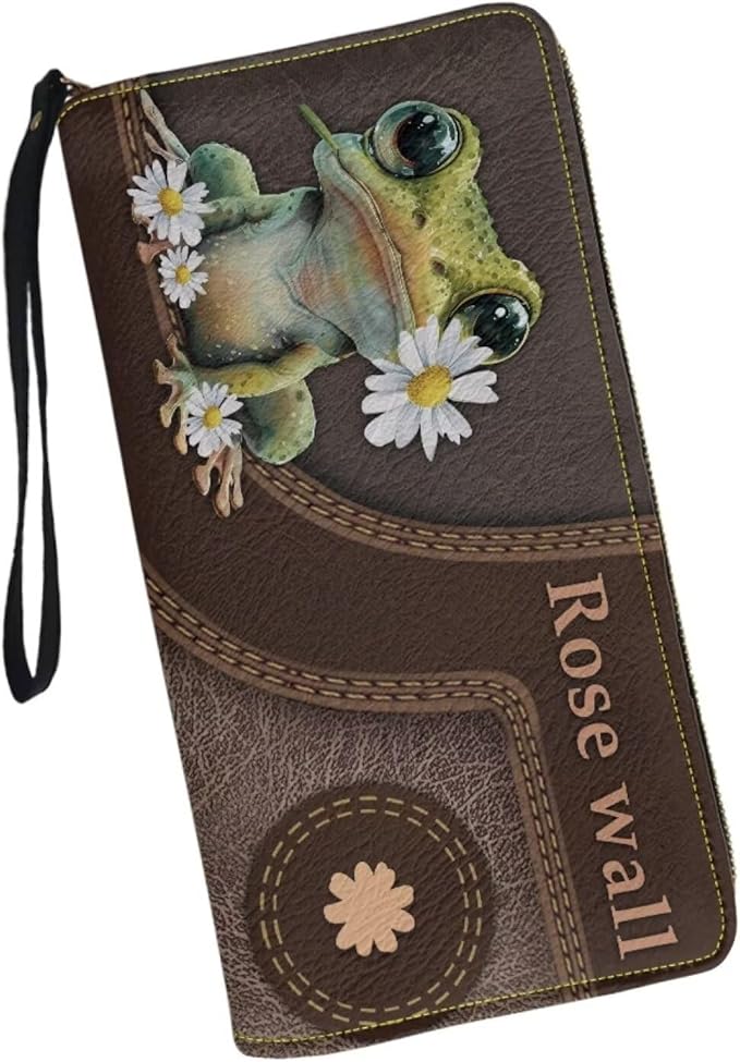 Bulopur Personalized Wallets with Name for Women Frog Wristlet Wallet Rfid Credit Card Wallet PU Leather Cash Zipper Coin Pocket for Female Ladies Teen Girls Girly