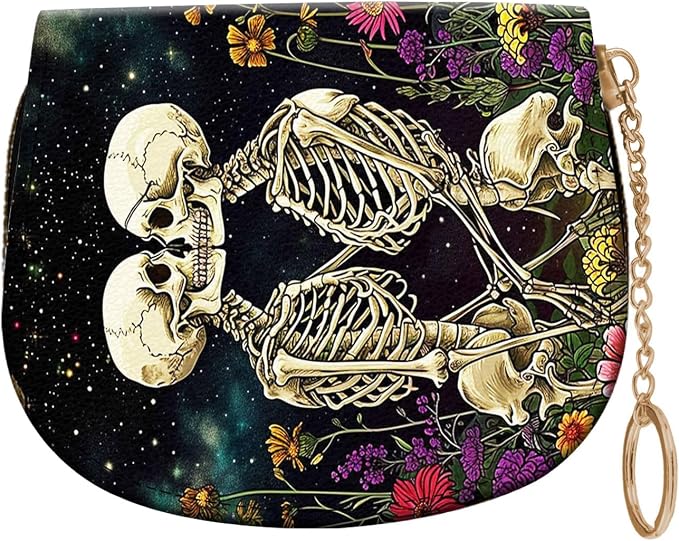 Women's Slim RFID Wallet – Compact Leather Card Holder Wallet for Women, 9 Card Slots RFID Blocking Credit Card Organizer, Small Travel Wallet - Skeleton Floral