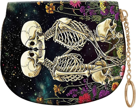 Women's Slim RFID Wallet – Compact Leather Card Holder Wallet for Women, 9 Card Slots RFID Blocking Credit Card Organizer, Small Travel Wallet - Skeleton Floral