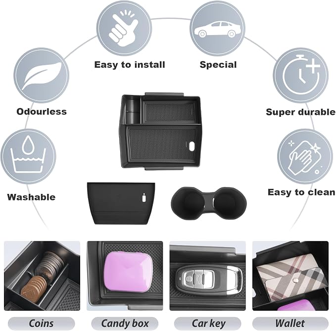 SKTU 3Pcs for 2025 Subaru Forester Center Console Organizer 2025 Forester Console Tray Subaru Forester 2025 Accessories Cup Holder 2025 Forester Wireless Charging Pad with Coin Holder