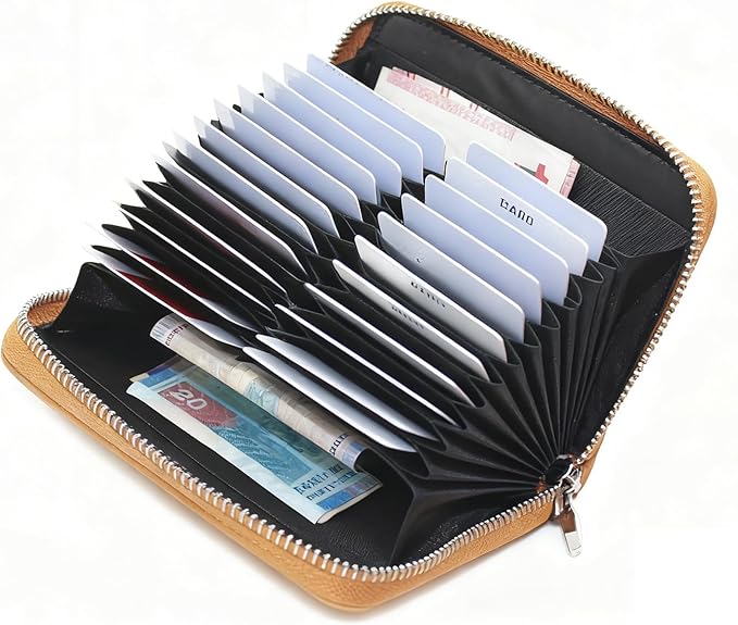boshiho RFID Blocking 24 Slot Credit Card Holder Wallet Real Leather Multi Card Organizer Wallet with Zipper