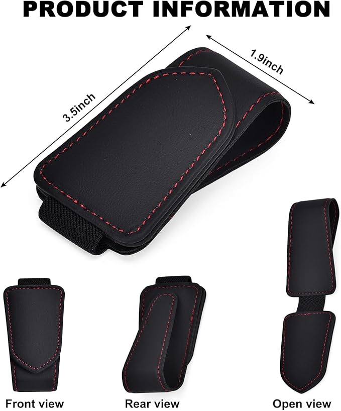Hoffi Black Sunglasses Holder for car Visor, Magnetic Leather Sunglasses Clip for car Visor, car Accessories for Women and Men Interior, 1 Pack Visor Sunglasses Holder Clip（Black）
