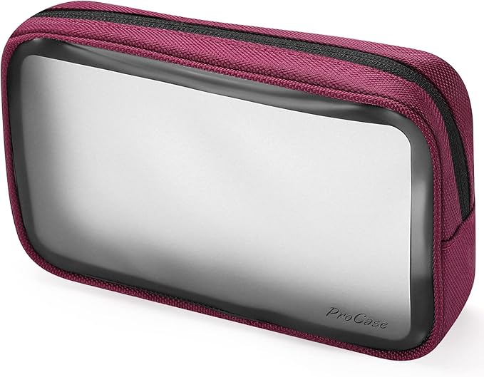 ProCase TSA Approved Travel Toiletry Bag Pouch, Matte Clear Travel Organizer Airport Carry-On Checkpoint Airline Compliant Storage Bag -1 Pack, Red