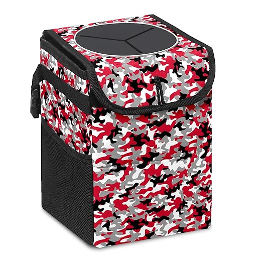 Car Trash Can Red Black White Grey Camouflage Auto Garbage Bag Car Trash Can with Lid Leak-Proof Car Storage Bag Garbage Bag Hanging for Headrest Collapsible and Portable with Storage Mesh Pocket